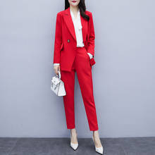 Women Profession Pant Suits Notched Collar Loose Blazer Jacket Straight Pencil Pants Casual Office Ladies Female 2 Pieces Sets 2024 - buy cheap
