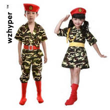 Fantasia militar infantil de camuflagem para meninos e meninas, uniforme militar do exército para festa em jardim de infância, escola, roupas de dança 2024 - compre barato