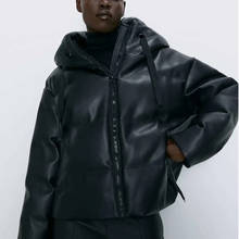 Inverno feminino novo casual simples cor sólida com capuz zíper de couro algodão casaco moda costura algodão parker jaqueta feminina 2021 2024 - compre barato