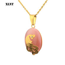 XLNT Bohemia Necklace Peacock Pendant pink Color Natural Stone Beads  Vintage Necklace Stainless Jewelry Fashion For Women 2024 - buy cheap