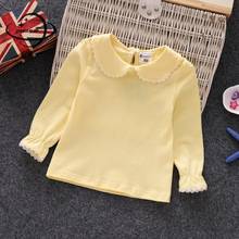 Kids T Shirts Spring Autumn Girls T-shirts Clothing Long Sleeve Peter Pan Collar Solid Color Cotton Children's Tops Tees Clothes 2024 - buy cheap