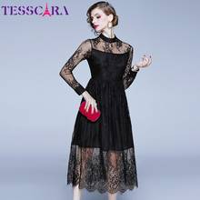 TESSCARA-vestido elegante de encaje para mujer, traje de fiesta de cóctel, de alta calidad, de diseñador Vintage, color negro, primavera y verano 2024 - compra barato