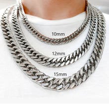 10/12/15/17mm Hip-hop Stainless Steel Silver Color Or Gold Or Black Cuban Curb Chain Mens Womens Necklace Or Bracelet Jewelry 2024 - buy cheap