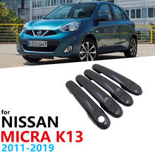 Black Carbon Fiber Door Handles Cover Trim Set for Nissan Micra K13 Renault Puls 2011~2019 Car Accessories Stickers Stlying 2012 2024 - buy cheap