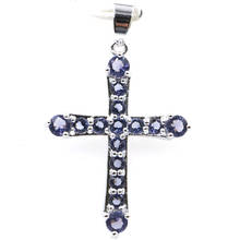 43X27mm Classic Cross Shape Created Iolite White Sapphire Woman's Dating Silver Pendant 2024 - buy cheap