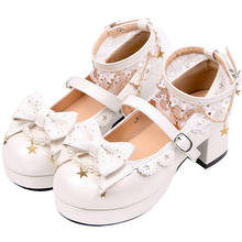 Zapatos vintage de lolita para mujer, calzado de tacón grueso de cabeza redonda con lazo de encaje bonito, princesa kawaii, fiesta de té, cosplay 2024 - compra barato