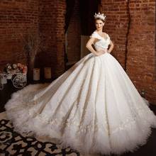 Charming Feathers Wedding Dresses Cap Sleeves Ball Gown Church Bridal Wedding Dress Plus Size 3D Flower Lace Party Dress 2024 - buy cheap