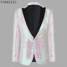 Cor-de-rosa lantejoulas blazer blazers blazers blazers blazers blazers blazer masculino 1 botão festa de formatura roupas de palco para cantores dançarinos 2024 - compre barato