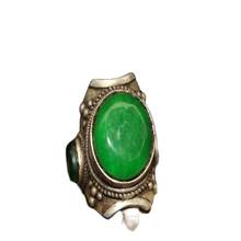 Anillo de Jade con incrustaciones plata tibetana, piedra verde 2024 - compra barato