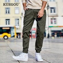 KUEGOU 2022 Spring 100% Cotton Embroidery Army Green Pants Men Streetwear Sweatpant Jogger Trousers For Hip Hop Track Pants 0948 2024 - buy cheap