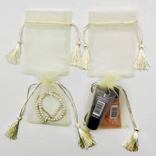 Bolsas de Organza beige con borla, 6x12, 10x15, 15x28cm, bolsa de almacenamiento de hilo de gasa para regalo de joyería, 50 Uds. 2024 - compra barato