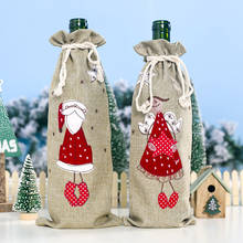 Funda de lino de Santa Claus para botella de vino, bolsa decorativa de Navidad para cena de Año Nuevo, 2021 2024 - compra barato