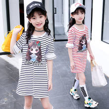 2021 Summer Kids Girls T-shirt Long Tops Striped Cartoon princess Design T shirt Lace Flare Sleeve Cute Teens Girl Clothing Tees 2024 - buy cheap