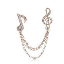 Charming Large Music Note Brooch Gold Silver Color Long Chain Crystal Brooch Antique Lady Man Pin Prom Blouse Jewelry 2024 - buy cheap