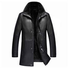 Casaco de couro masculino com gola com pele, jaqueta quente de couro com gola 2024 - compre barato