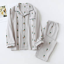 Conjunto de Pijama de manga larga para hombre, ropa de dormir 100% de algodón con crepé, con estampado de rábano, para ocio 2024 - compra barato