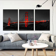 Póster de paisaje de ciudad, puente de punto de pared, arte de vista nocturna, pintura en lienzo, sala de estar, dormitorio, decoración, imagen sin marco 2024 - compra barato