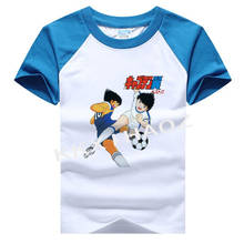 Футболки с мультяшным принтом для мальчиков и девочек, детская одежда с принтом капитана Цубаса, летние топы с коротким рукавом 2024 - купить недорого