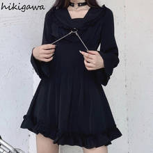 Hikigawa Harajuku Dresses For Women Japanses 2022 Fashion Ruffles Vestido Mujer Long Sleeve Loose Black Chain Oversized Dress 2024 - buy cheap