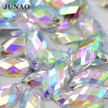 Junao 7*15mm 100 pçs costura cavalo olho cristal ab strass volta plana costurado acrílico pedra strass applique para roupas de costura 2024 - compre barato