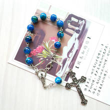 Qigo cruz católica jóias glasss azul rosário bralcets masculino 2024 - compre barato