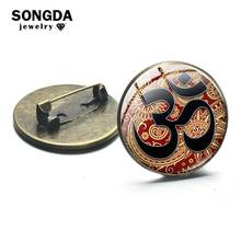 Songda broche símbolo do yoga, boêmio, padrão vintage, broche om, arte, imagem, vidro, redondo, lapela de metal, botões, crachás, coleção de bolsas 2024 - compre barato