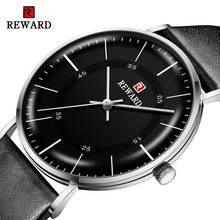 REWARD-Reloj de pulsera de cuarzo negro para hombre, cronógrafo con funda fina, resistente al agua, con correa de cuero, de negocios 2024 - compra barato