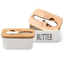 SFVEFVD Ceramic Butter Dish Tray Sealing Box with Wooden Lid Stainless Steel Cheese Knife Home Kitchen Storage Organization 2024 - buy cheap