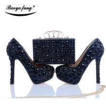 Luxo preto cyrstal sapatos de casamento com correspondência sacos mulher moda diamantes sapatos de salto alto das mulheres sapatos de plataforma mais tamanho 2024 - compre barato