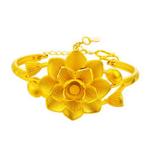 2019 Fashion gold Lotus Flower Bracelet Top Quality 24K Gold bracelets for women female birthday gold 24K jewelry wedding gifts 2024 - buy cheap