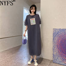 NYFS 2022 Summer New Korea Split eEastic Puff Sleeves Woman Dress Vestidos Robe Elbise Fashion Solid Long Dress 2024 - buy cheap