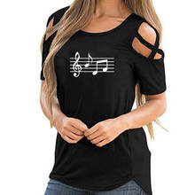 Engraçado música nota impressão plus tamanho camiseta feminina sexy cute topos irregular skew cruz bandagem t 2024 - compre barato