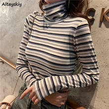 T-Shirts Women Korean Style All-match Top Turtleneck Long Sleeve Striped Female Tee Slim Casual Spring Basic 2020 New Harajuku 2024 - buy cheap