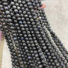 Contas labradorites pretas naturais 6/8/10mm, com luz azul redonda diy, contas de pedra soltas para fazer jóias, colar de pulseira 15'' 2024 - compre barato