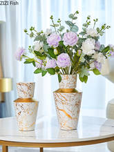 Ceramic Vase Golden Reticulated Marble Texture Flowers Pot Flower Arrangement Crafts Porcelain Vases Floral Home Decor Modern 2024 - buy cheap