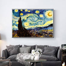 Imagem de parede van gogh para sala de estar, figura clássica estrelada noite com pintura a óleo em tela, pôster impresso 2024 - compre barato