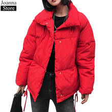 Jaqueta de inverno feminina, casaco de algodão de gola alta, quente, fofo, grosso, preto, plus size, roupas vermelhas, coreanas 2024 - compre barato