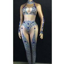 Sexy trajes de palco para o cantor sparkly cristal strass macacão celebrar discoteca palco personaliza vestido de strass feminino 2024 - compre barato
