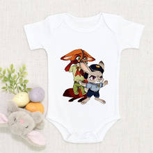 Macacão infantil de verão, macacão casual para bebês, meninos e meninas, tops brancos, moda harajuku, zootopia, raposa, coelho, judy, body gráfico para recém-nascido 2024 - compre barato