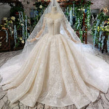 Serene Hill-vestido de novia de lujo con manga larga de tul, cuello alto, con velo, botón en la parte trasera, con tren 2024 - compra barato