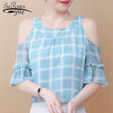 2021 Summer Fashion Women Chiffon Blouse Casual O-neck Lattice Sweet Women Tops Short Sleeve Off Shoulder Women Clothing 5550 50 2024 - buy cheap