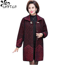 UHYTGF Elegant mom autumn winter wool coat fashion stripe Cardigan 4XL Plus size tops Imitation Mink Cashmere woolen jacket 487 2024 - buy cheap
