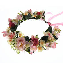 Corona de flores rosas para mujer, diadema para Festival, accesorios para el cabello, tocado para dama de honor, guirnalda Floral, tocado Floral para boda 2024 - compra barato