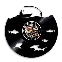 Fishmen-Reloj de pared decorativo 3D Go Fishing, reloj de grabación de vinilo, para decoración del hogar, regalo único para peces 2024 - compra barato
