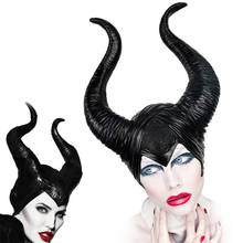 Cosplay Maleficent  Helmet Halloween Cosplay Maleficent Witch Horns Hat Head Wear Mask Headgear Helmet Party Black Queen 2024 - buy cheap