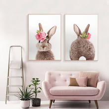 Cuadro nórdico de dibujos animados de conejo para decoración de la habitación de los niños, pintura en lienzo para dormitorio, comedor, arte para pared, póster para decoración del hogar 2024 - compra barato