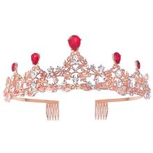 Red Baroque Royal Queen Gold Wedding Crown Crystal Princess Tiara Headbands for Women Bridal Party Birthday Headpieces 2024 - buy cheap
