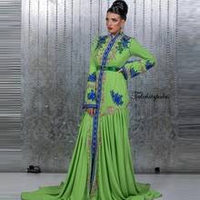 Green Moroccan Kaftan Caftan Muslim Evening Dresses A-line Long Sleeves Chiffon Appliques Dubai Arabic Turkey Abaya Islamic Gown 2024 - buy cheap