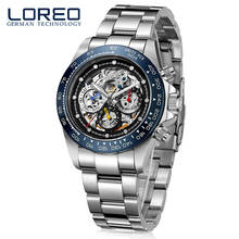 Водонепроницаемые Мужские часы-скелетоны LOREO 200 м, роскошные механические Спортивные часы из нержавеющей стали, мужские часы 9210 2024 - купить недорого