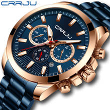 CRRJU New Fashion Stainless Steel Mens Watches Top Brand Luxury Multi-function Chronograph Quartz Wristwatch Relogio Masculino 2024 - buy cheap